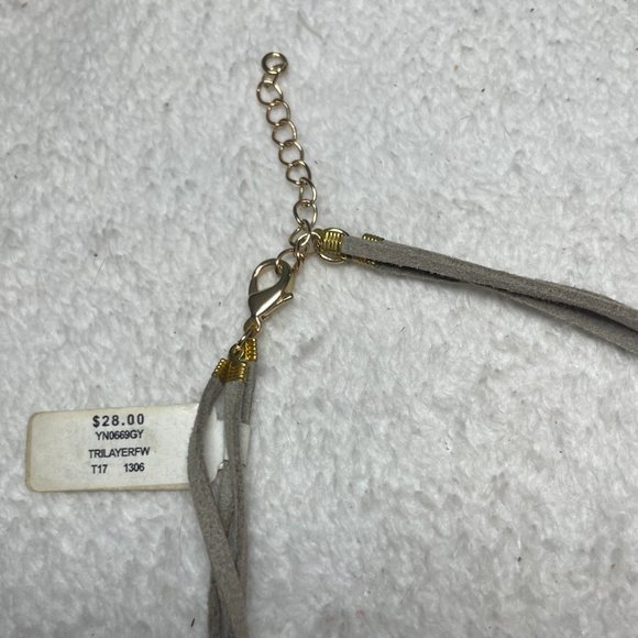 NWT - Neiman Marcus Gray Three Layer Necklace with Opal Crystal Pendant - Picture 5 of 5